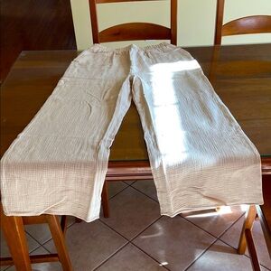 Zenana Lightweight Wide-Leg 100% Cotton Pants in Natural. Beautiful and flowy. L